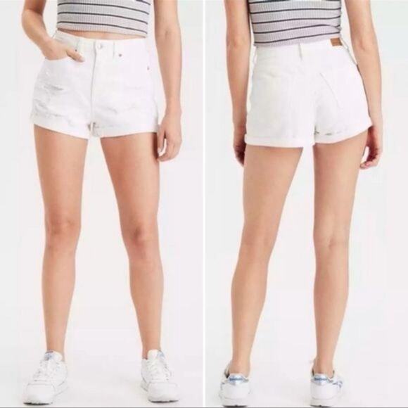 American Eagle | White Distressed Hi Rise Shorty - Picture 1 of 6